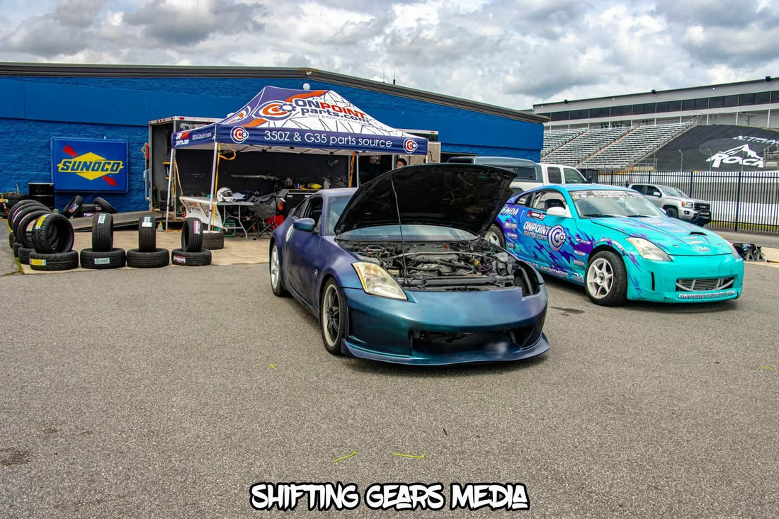 Trackside drift car prep and inspection at Rockingham Speedway