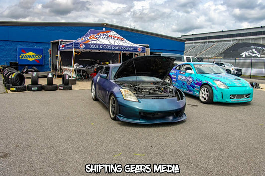 Trackside drift car prep and inspection at Rockingham Speedway