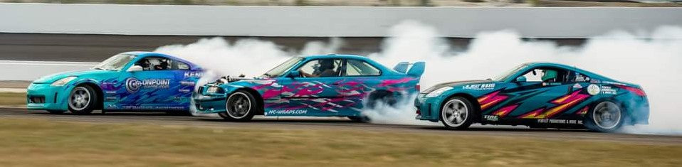 Starter drift cars tandem at Rockingham by Saturn Drift Photography